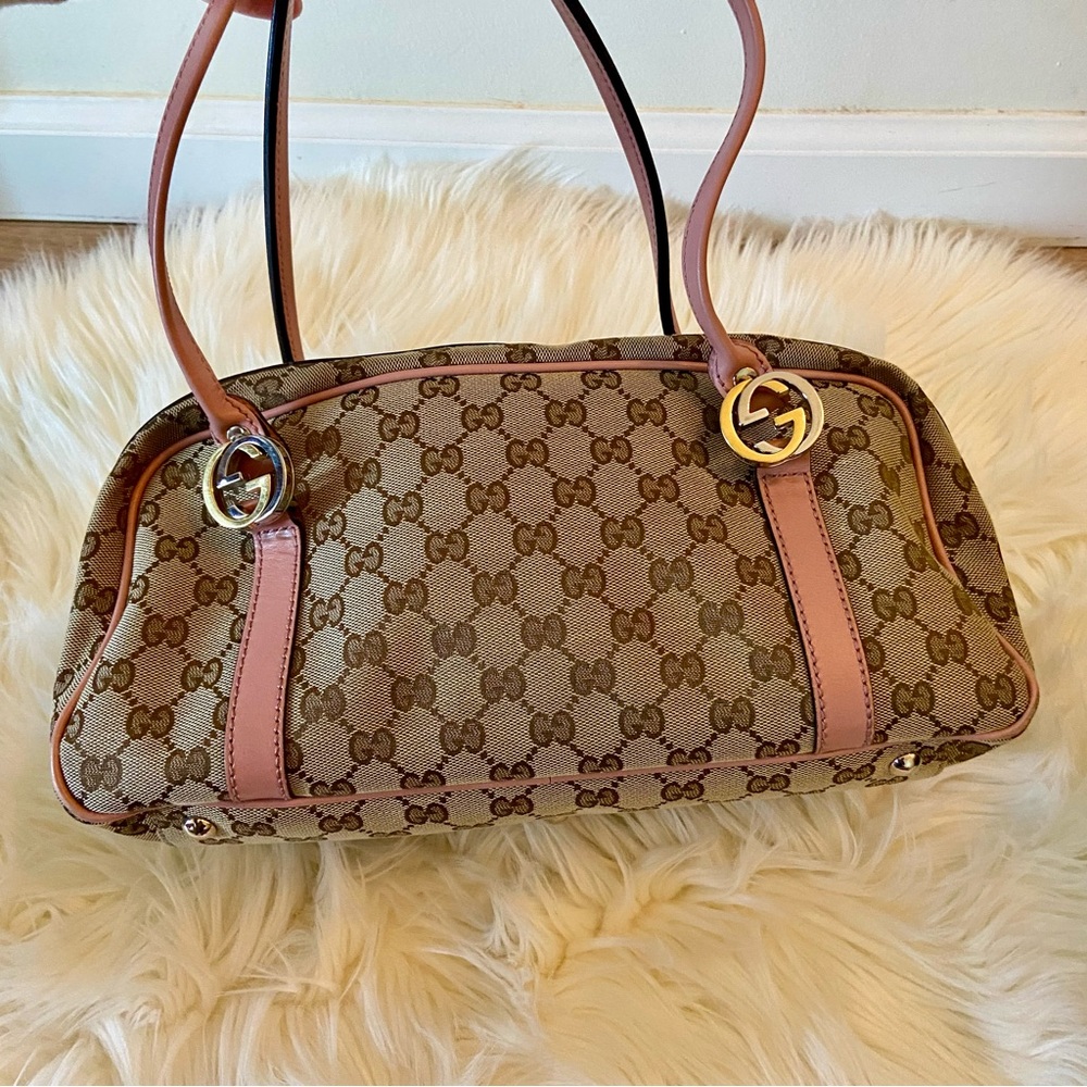 Gucci Brown GG Canvas Twins Shoulder Bag Beige/Pink - Picture 2 of 14